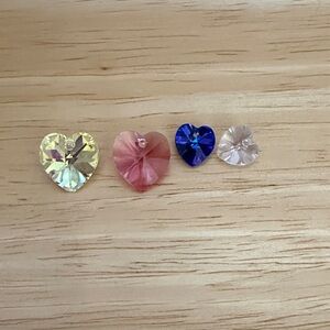 4 Swarovski Heart-Shaped Crystal Pendants